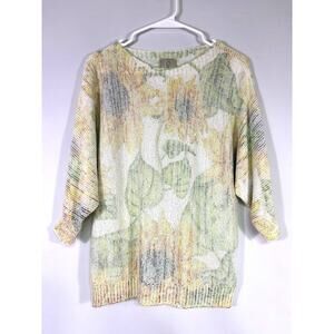 Sioni Sunflower Lightweight Sweater Floral Sparkle Artsy Boho Knit Small 126